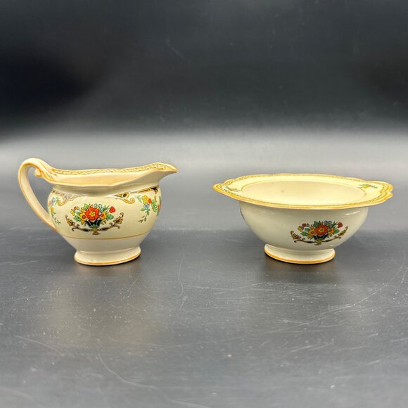 Vintage Floral Creamer Sugar Bowl Set 1920s Art Nouveau John Maddock & Sons - Picture 4 of 10